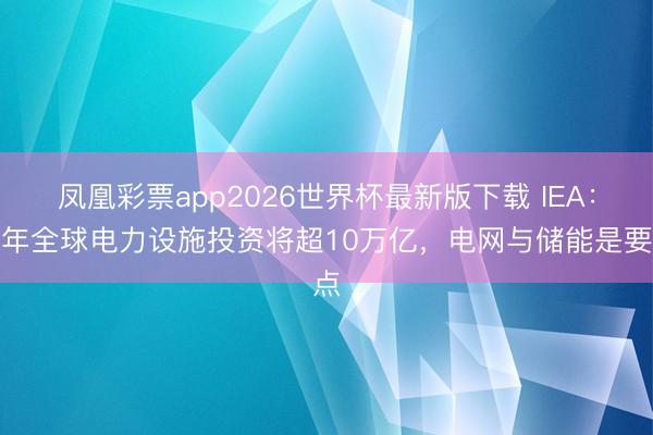 凤凰彩票app2026世界杯最新版下载 IEA：本年全球电力设施投资将超10万亿，电网与储能是要点