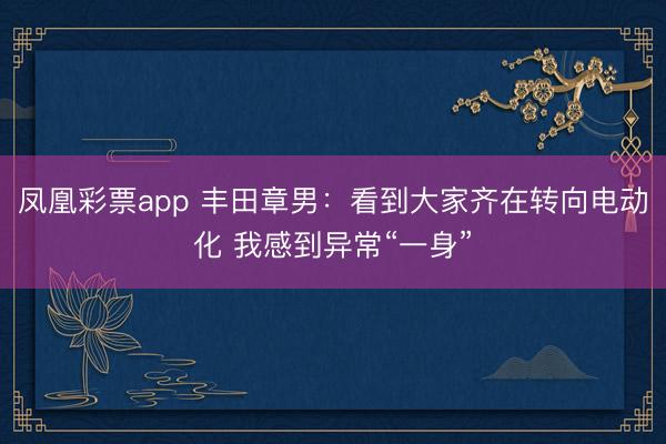 凤凰彩票app 丰田章男：看到大家齐在转向电动化 我感到异常“一身”