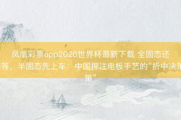 凤凰彩票app2026世界杯最新下载 全固态还要等,半固态先上车:中国押注电板手艺的“折中决策”