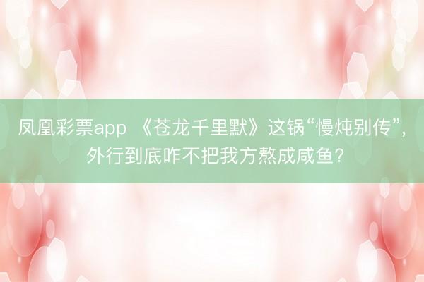 凤凰彩票app 《苍龙千里默》这锅“慢炖别传”， 外行到底咋不把我方熬成咸鱼?