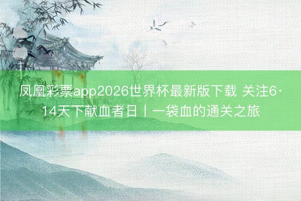 凤凰彩票app2026世界杯最新版下载 关注6·14天下献血者日丨一袋血的通关之旅