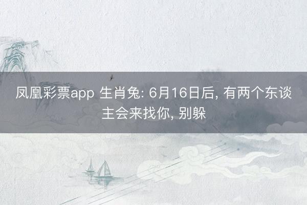 凤凰彩票app 生肖兔: 6月16日后， 有两个东谈主会来找你， 别躲